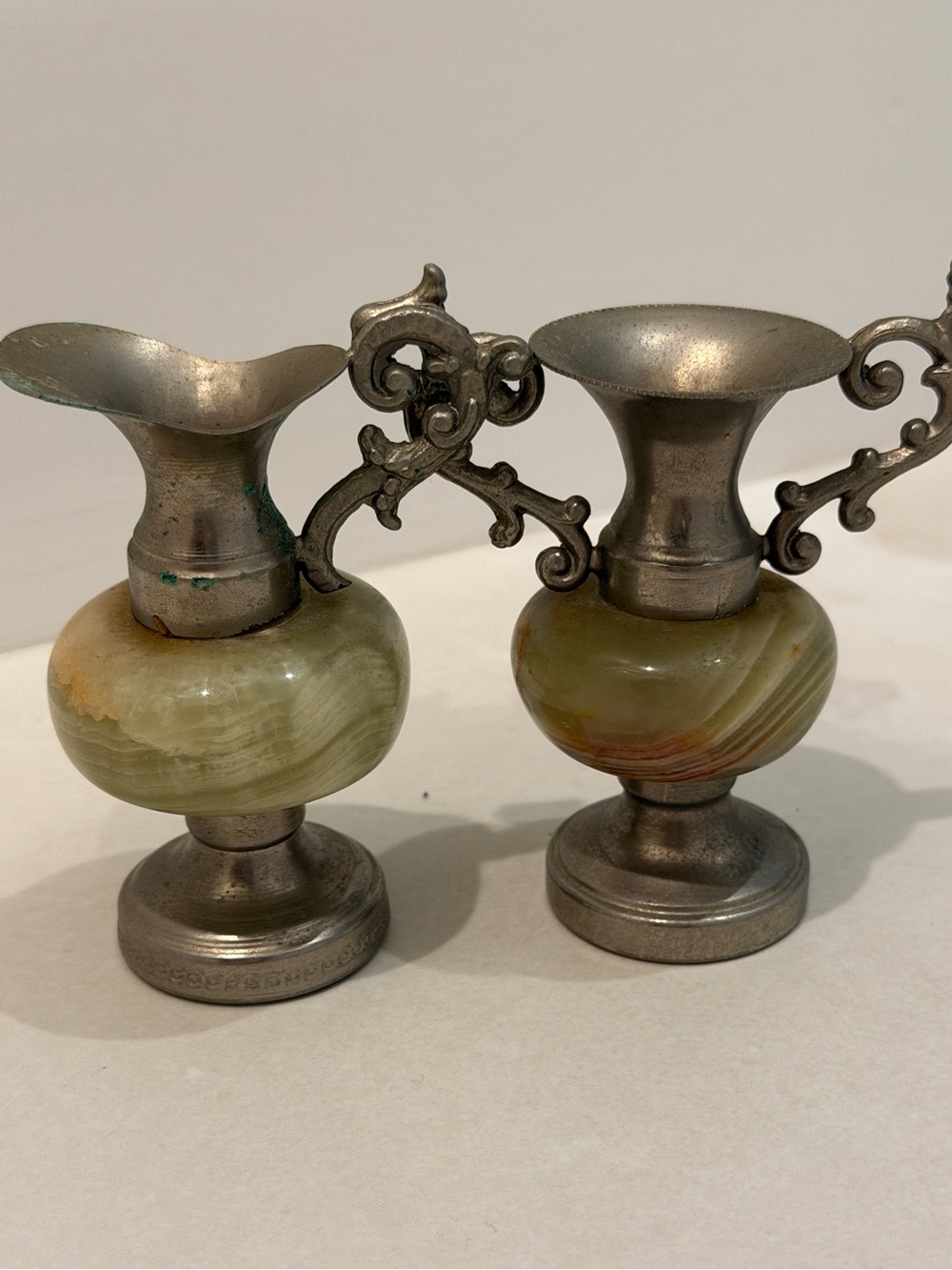 Antique Silver and Green Onyx Mini Pitcher Pair - Home Accents